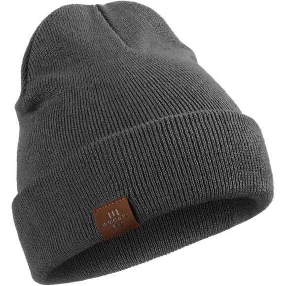 Men and Women Deep Grey Acrylic Stretchy Daily Knit Warm Winter Beanie Hats - Picture 1 of 7